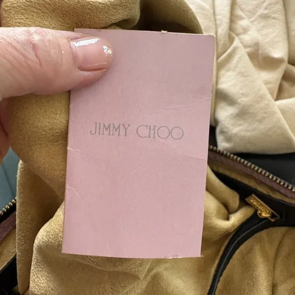 Jimmy Choo Black Leather Mave Foldover Clutch Carry Bag Authentic - Picture 6 of 17